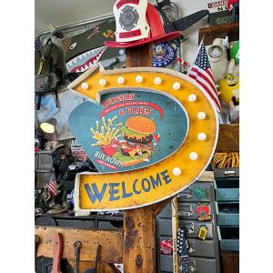 ハンバーガー　＆　フライドポテト　ロードサイン型　LEDティンサイン　看板 ■ アメリカン雑貨 アメ...