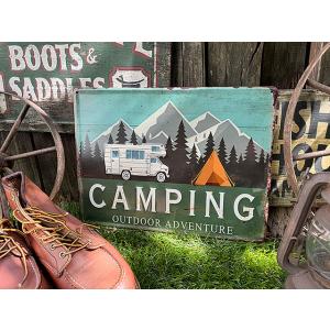 アウトドア　キャンプ　エンボスティンサイン　（キャンピングカー）　ブリキ看板　■　アメリカン雑貨　ア...