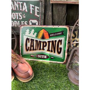 アウトドア　キャンプ　エンボスティンサイン　（キャンプサイト）　ブリキ看板　■　アメリカン雑貨　アメ...