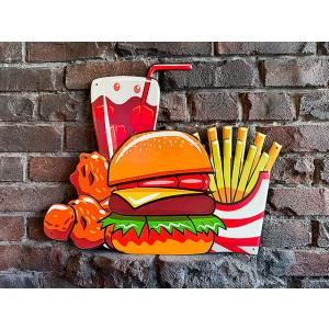 ハンバーガー＆ポテトセット　エンボスティンサイン　ブリキ看板　（ポスタリゼーション）　■　アメリカン...