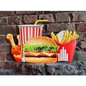 ハンバーガー＆ポテトセット　エンボスティンサイン　ブリキ看板　（リアルタッチ）　■　アメリカン雑貨　...