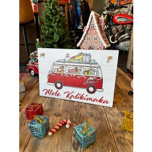ハワイアンクリスマス　ウッドボード　ハンギングサイン　（サンタバス）　■　アメリカン雑貨　アメリカ雑...