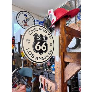 ルート66　サイド看板　両面プリント　フランジメタルサイン　（CHICAGO TO LOS ANGE...