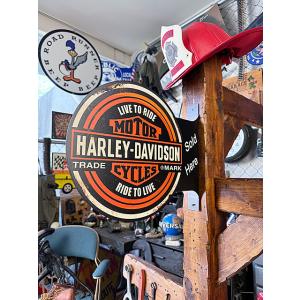 ハーレーダビッドソン　サイド看板　両面プリント　フランジメタルサイン　（ヴィンテージテイスト） ■ ...