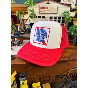 パブスト　ブルーリボン　ビアー　メッシュキャップ　帽子色＝ホワイト×レッド ■ アメリカン雑貨 アメ...