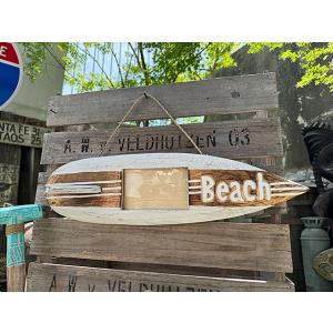 ハワイアン　サーフボード　フォトフレーム　ハンギングサイン　（ホワイト×ブラウン） ■ アメリカン雑...