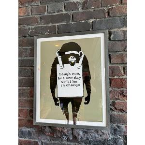 バンクシー　アートフレーム　（Laugh Now）　木製額付き　絵画ポスター　モンキー　猿 ■ アメ...