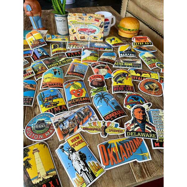 スーツケースを昔の旅行トランク風にできるトラベルステッカー　ダルトン　レトロステイツステッカー　50...