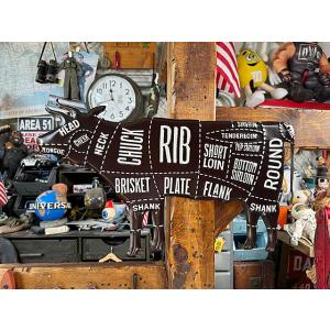 牛　ビーフ　ミートカットチャート　エンボス　ティンサイン　ブリキ看板 ■ アメリカ雑貨 アメリカン雑...