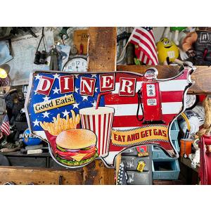 アメリカンダイナー　星条旗マップ　エンボス　ティンサイン　ブリキ看板 ■ アメリカン雑貨 アメリカ雑...