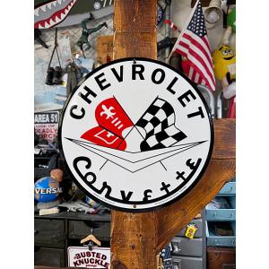 シボレー　C1　初代コルベット　ロゴ　ラウンド型　ブリキ看板 ■ アメリカン雑貨 アメリカ雑貨
