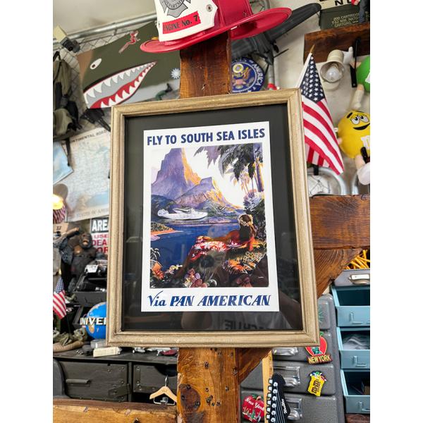 ハワイアン　ヴィンテージポスター　ウッドフレーム　（パンナム/FLY TO SOUTH SEA IS...