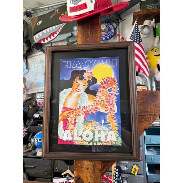 ハワイアン　ヴィンテージポスター　ウッドフレーム　（レイガール） ■ アメリカン雑貨 アメリカ雑貨