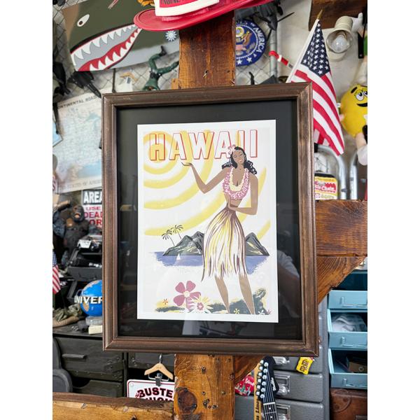 ハワイアン　ヴィンテージポスター　ウッドフレーム　（フラガール） ■ アメリカン雑貨 アメリカ雑貨