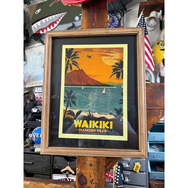 ハワイアン　ヴィンテージポスター　ウッドフレーム　（WAIKIKI-DIAMOND HEAD） ■ ...