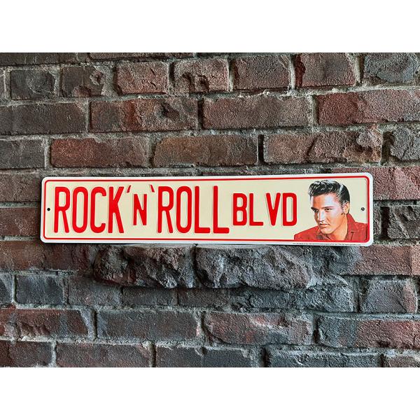 エルヴィス・プレスリー　ロックンロール　ストリートサイン　ブリキ看板 ■ アメリカン雑貨 アメリカ雑...