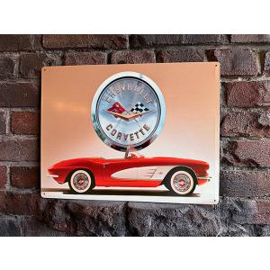 1958年　シボレー　コルベット C1　＆　エンブレム　ブリキ看板 ■ アメリカン雑貨 アメリカ雑貨