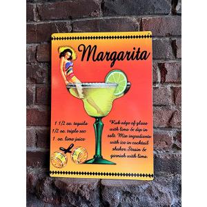マルガリータ　カクテルレシピ　＆　ピンナップガール　ブリキ看板 ■ アメリカン雑貨 アメリカ雑貨