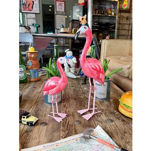 ピンクフラミンゴ　木彫り人形　（大小2体セット）　ウッドカービング ■ アメリカン雑貨 アメリカ雑貨