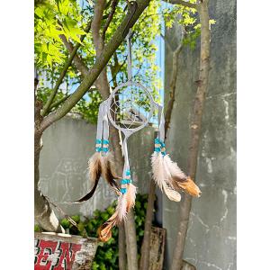 ネイティブアメリカン　ナバホ族が手掛けた本物　ドリームキャッチャー　（Mサイズ/ライトグレー）　ハン...