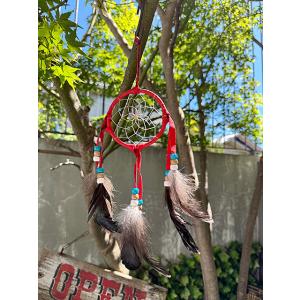 ネイティブアメリカン　ナバホ族が手掛けた本物　ドリームキャッチャー　（Mサイズ/レッド）　ハンドメイ...