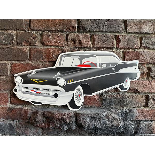1957年　シボレー　ベルエア　ダイカット　エンボス　ティンサイン　（ブラック）　ブリキ看板 ■ ア...
