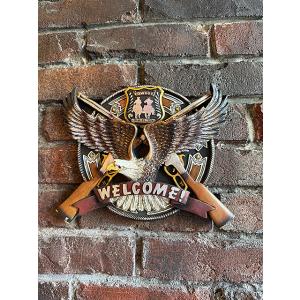 アメリカンイーグル　＆　ランダル銃　ウェルカムサイン　ウォールオブジェ　ウエスタン　壁飾り ■ アメ...