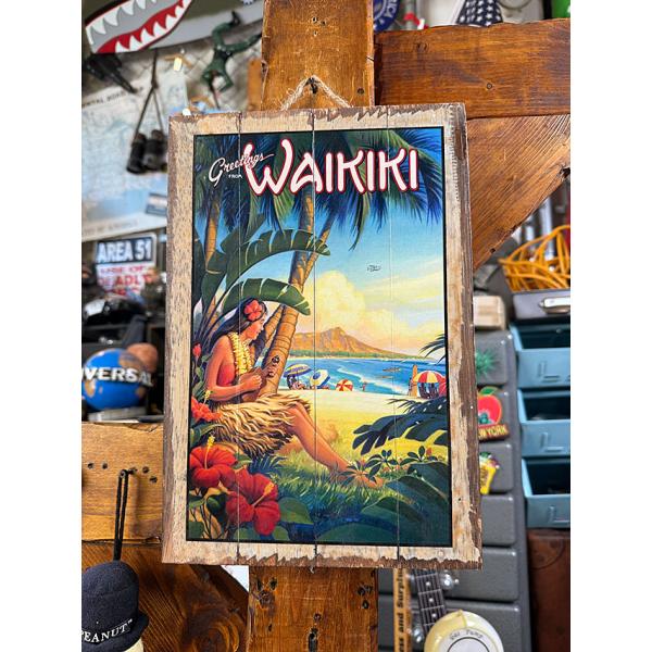 ハワイアン　ヴィンテージ　ウッドサイン　（ワイキキビーチ/ウクレレガール） ■ アメリカン雑貨 アメ...