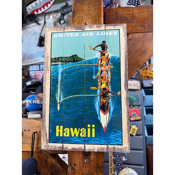 ハワイアン　ヴィンテージ　ウッドサイン　（ユナイテッド航空/アウトリガーカヌー） ■ アメリカン雑貨...