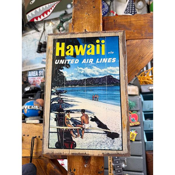 ハワイアン　ヴィンテージ　ウッドサイン　（ユナイテッド航空/ワイキキビーチ） ■ アメリカン雑貨 ア...