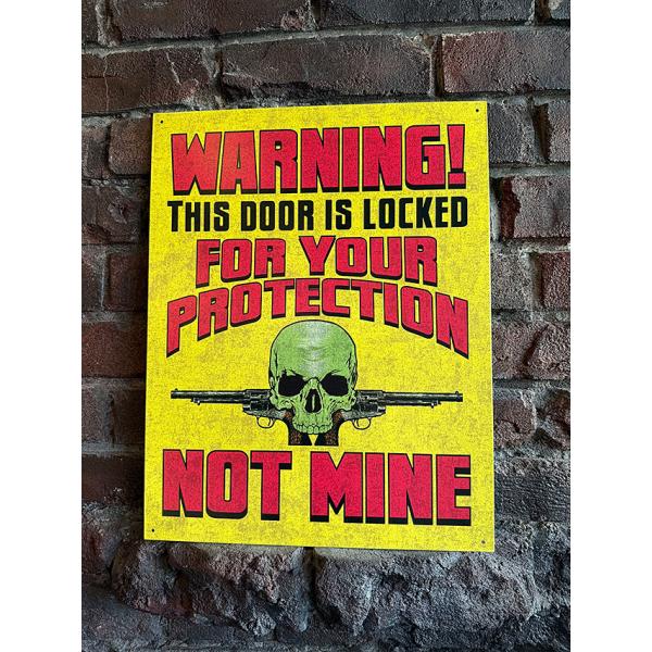 ジョーク看板　「警告！ドアを開けたら撃つぞ！」　ブリキ看板 ■ アメリカン雑貨 アメリカ雑貨