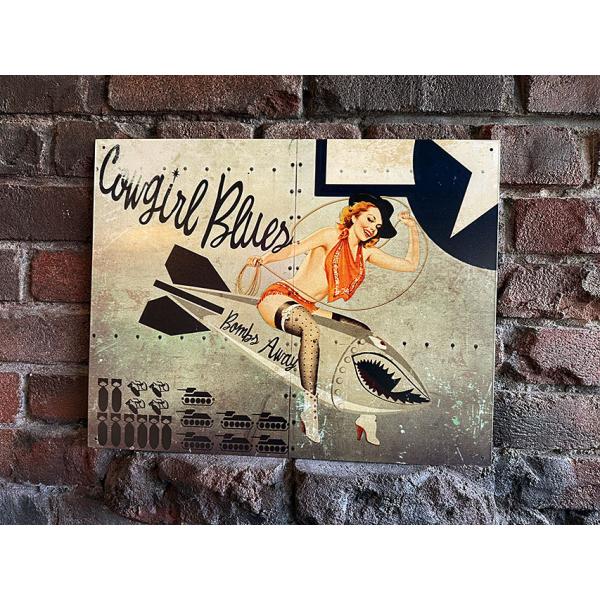 ミリタリー　ピンナップガール　アート　ブリキ看板　（COWGIRL BLUES） ■ アメリカン雑貨...