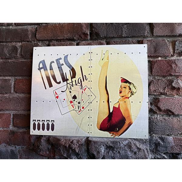 ミリタリー　ピンナップガール　アート　ブリキ看板　（ACES HIGH） ■ アメリカン雑貨 アメリ...