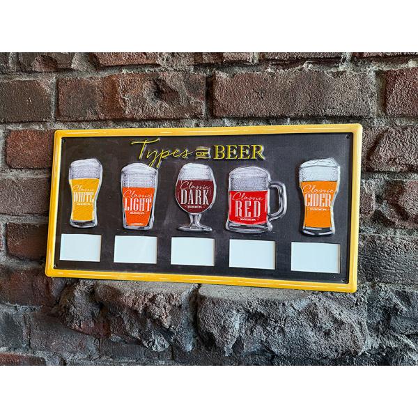 ビアーバー　メニューボード　「ビールの種類」　ブリキ看板 ■ アメリカン雑貨 アメリカ雑貨