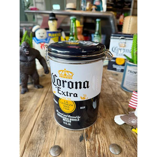 コロナ　キャニスター缶　ラウンドタイプ　（ボトルラベル）　コロナビール　■ アメリカン雑貨 アメリカ...