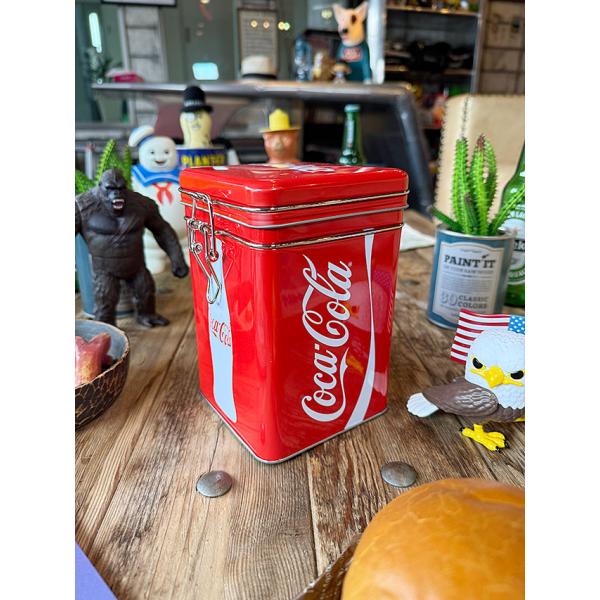 コカ・コーラ　キャニスター缶　スクエアタイプ　（コンツアーボトル＆ロゴ） ■ アメリカン雑貨 アメリ...