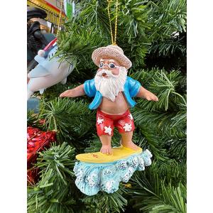ハワイアン　クリスマスオーナメント　（サーファーサンタ/水色シャツ）　クリスマスツリー　飾り ■ ア...