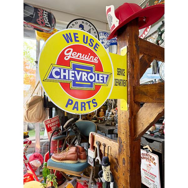 シボレー　ジェニュインパーツ　サイド看板　両面プリント　フランジメタルサイン ■ アメリカン雑貨 ア...