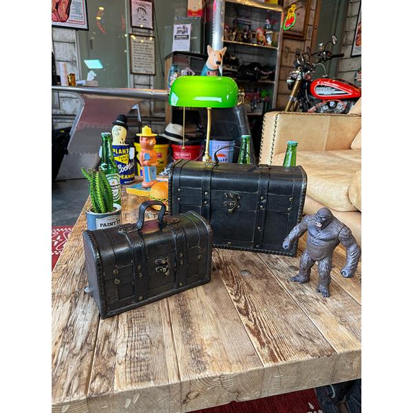 海賊宝箱　アンティークトランクケース　2個セット　（レトロブラック） ■ アメリカン雑貨 アメリカ雑...