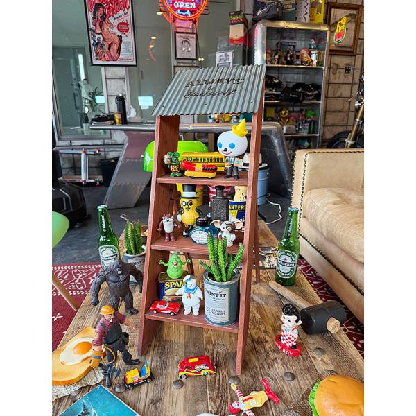 ジャンクガレージ　ウッドラダー　ディスプレイ台　（シルバー）　ディスプレイラダー ■ アメリカン雑貨...