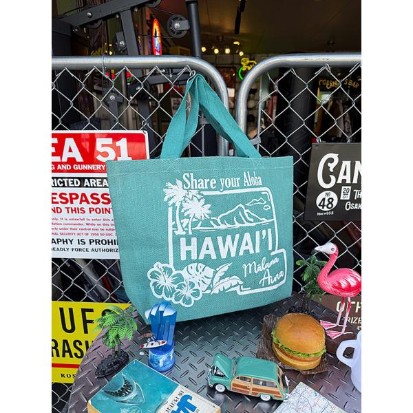 ハワイアン　ミント　ジュート　トートバッグ　Lサイズ ■ アメリカン雑貨 アメリカ雑貨 爆買