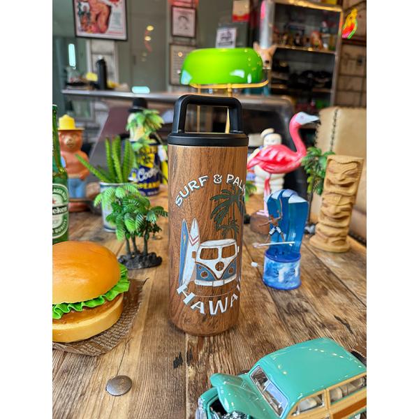ハワイアン　ウッディプリント　ステンレス　耐熱ボトル　550ml　（サーフバス）　二重構造　水筒　保...