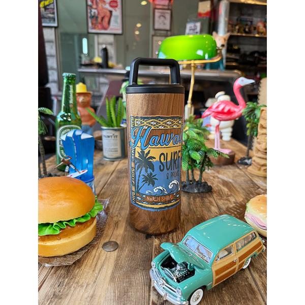 ハワイアン　ウッディプリント　ステンレス　耐熱ボトル　550ml　（ビッグウェーブ）　二重構造　水筒...