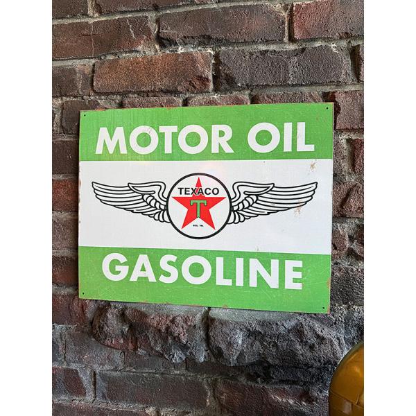 テキサコ　モーターオイル　＆　ガソリン　ヴィンテージ　ブリキ看板　（ウイングロゴ） ■ アメリカ雑貨...