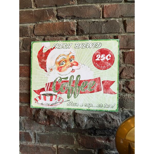サンタクロース　コーヒー　ブリキ看板　クリスマス ■ アメリカン雑貨 アメリカ雑貨