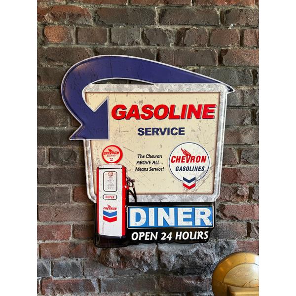 シェブロン　ロードサイドダイナー　エンボスティンサイン　ブリキ看板 ■ アメリカン雑貨 アメリカ雑貨