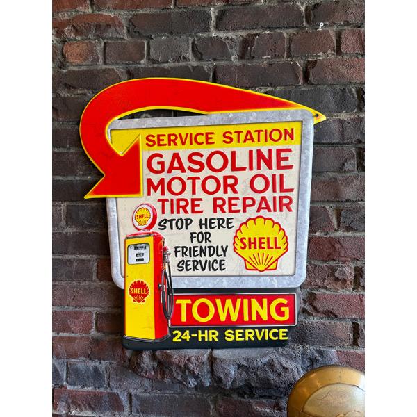 シェル　ロードサイド　サービスステーション　エンボスティンサイン　ブリキ看板 ■ アメリカン雑貨 ア...