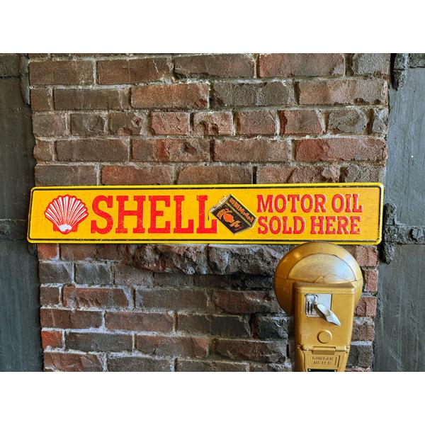 シェル　ストリートサイン　（SHELL MOTOR OIL SOLD HERE）　エンボス　ティンサ...