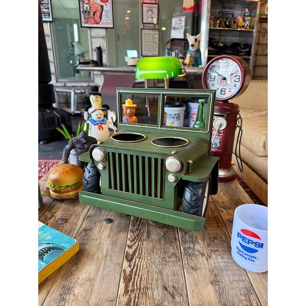 ジープ　ボトルホルダー＆フラワーポット　ブリキオブジェ ■ アメリカ雑貨 アメリカン雑貨