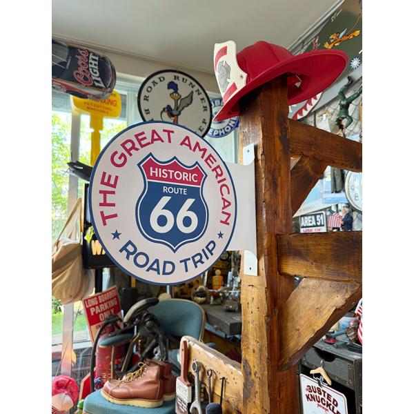 ヒストリック　ルート66　サイド看板　両面プリント　フランジメタルサイン ■ アメリカン雑貨 アメリ...